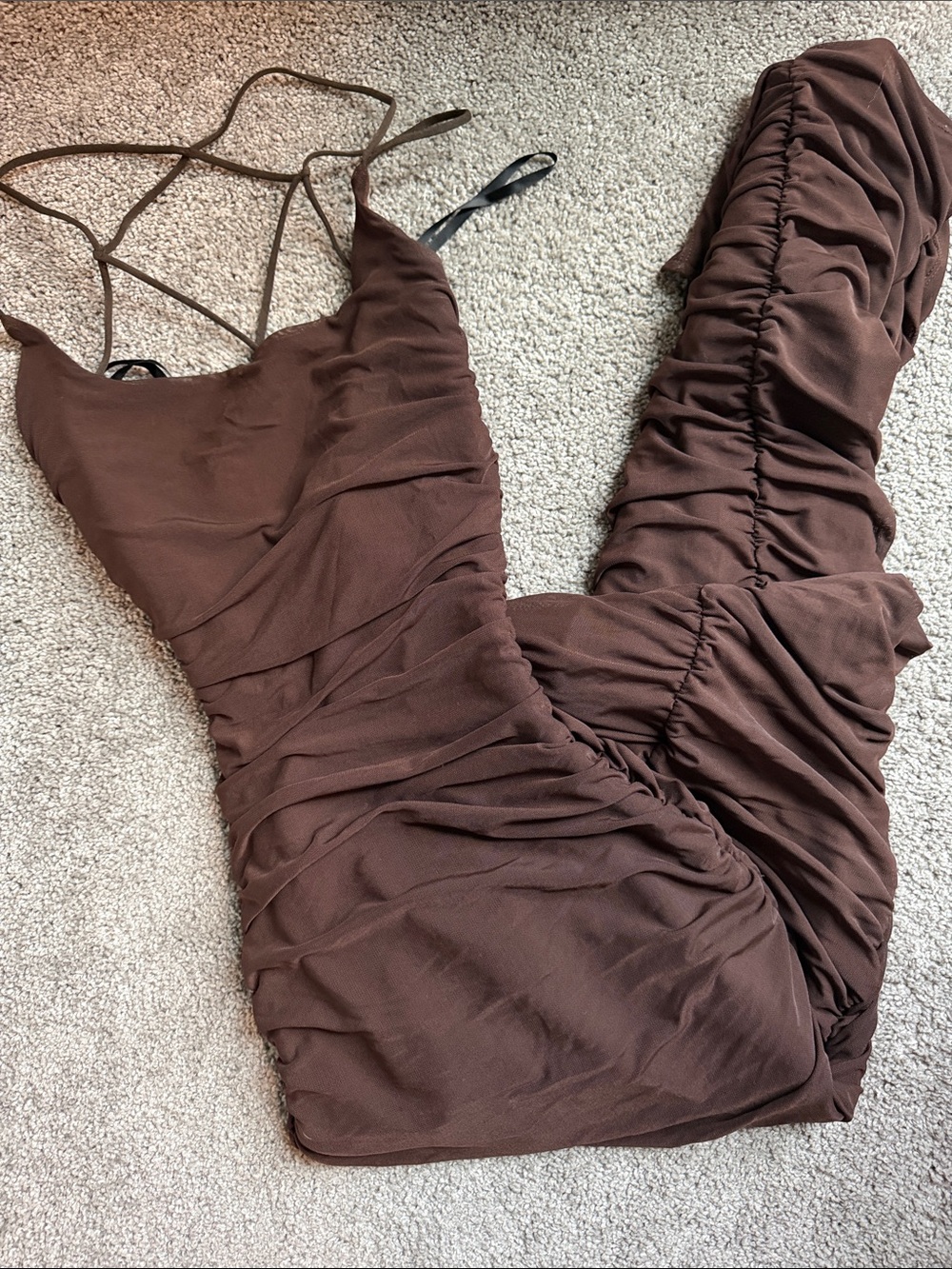 Windsor Brown Ruched Strappy Bodycon Dress